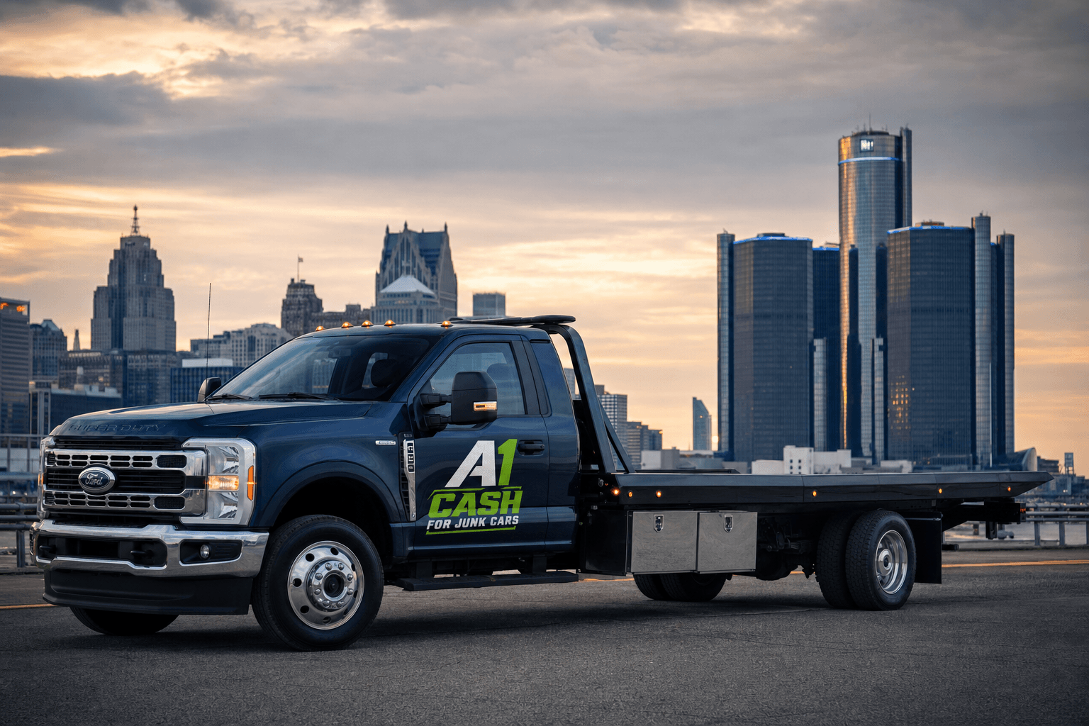 Dark industrial urban Detroit — cash for junk cars