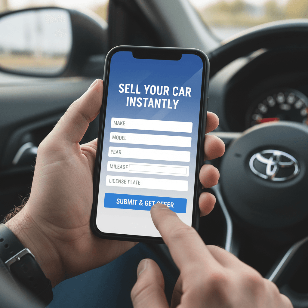 Person using smartphone to submit car information online